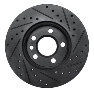 Volkswagen EuroVan Brake Rotor (1) - Front Left - R1 Concepts - Drilled & Slotted - Black - `96-`00